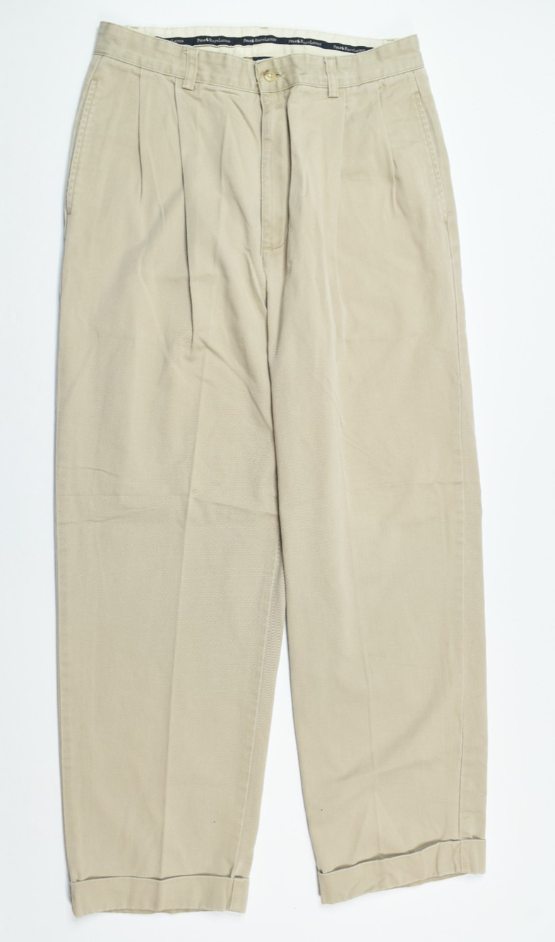 Vintage Polo Ralph Lauren HAMMOND Pants Mens 33x30 Beige Khaki Pleated Classic